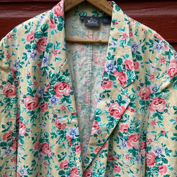 Vintage Woolrich Oversized Linen Cotton Blend Floral Blazer Women's Size L - Picture 3 of 11